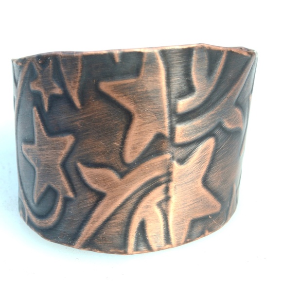 Solid Copper Stars Wide Cuff Bracelet Boho Rustic Star Handmade Bohemian Custom - Picture 4 of 10